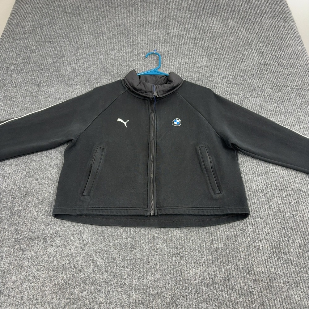 BMW Motorsport Puma Track Jacket‎ Womens S Black Cotton Full Zip Racing Cropped